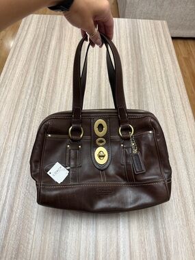 NWT Coach Lily Satchel / Shoulder Bag in Dark Brown Leather & Brass Hardware